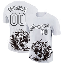 Load image into Gallery viewer, Custom White Black 3D Pattern Design Tiger Performance T-Shirt
