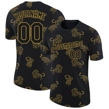 Load image into Gallery viewer, Custom Black Old Gold 3D Pattern Design Tiger Performance T-Shirt
