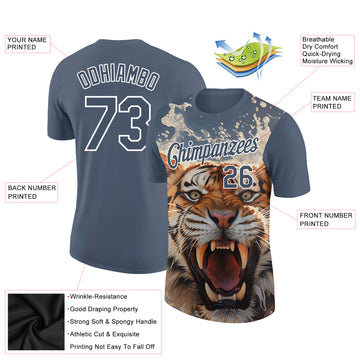 Custom US Navy Blue White 3D Pattern Design Tiger Performance T-Shirt