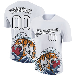 Custom White Black 3D Pattern Design Tiger Performance T-Shirt