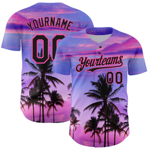 Custom Purple Black-Pink 3D Pattern Design Hawaii Palm Trees Authentic Baseball Jersey