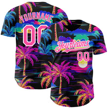 Load image into Gallery viewer, Custom Black Pink-White 3D Pattern Design Beach Hawaii Palm Trees Authentic Baseball Jersey
