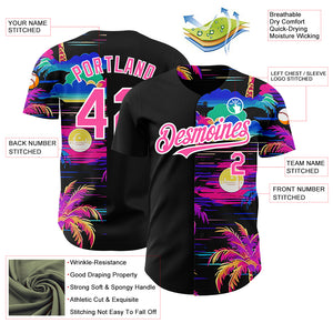 Custom Black Pink-White 3D Pattern Design Beach Hawaii Palm Trees Authentic Baseball Jersey