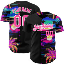 Load image into Gallery viewer, Custom Black Pink-White 3D Pattern Design Beach Hawaii Palm Trees Authentic Baseball Jersey
