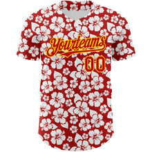 Load image into Gallery viewer, Custom Red Yellow 3D Pattern Design Tropical Hawaii Flower Authentic Baseball Jersey
