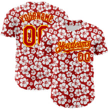 Load image into Gallery viewer, Custom Red Yellow 3D Pattern Design Tropical Hawaii Flower Authentic Baseball Jersey
