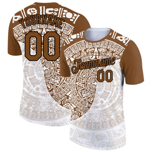 Custom White Brown-Black 3D Pattern Design Ancient Shapes Performance T-Shirt