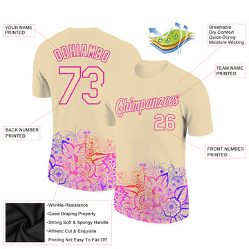 Custom City Cream Pink 3D Pattern Floral Design Performance T-Shirt