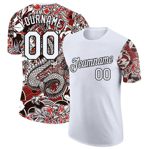 Custom White Black 3D Pattern Floral Design Performance T-Shirt