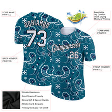 Load image into Gallery viewer, Custom Teal White-Black 3D Pattern Floral Design Performance T-Shirt
