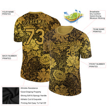 Load image into Gallery viewer, Custom Old Gold Black 3D Pattern Floral Design Performance T-Shirt
