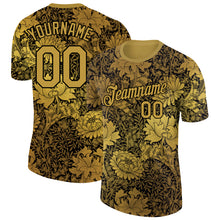 Load image into Gallery viewer, Custom Old Gold Black 3D Pattern Floral Design Performance T-Shirt
