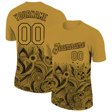 Load image into Gallery viewer, Custom Old Gold Black 3D Pattern Floral Design Performance T-Shirt
