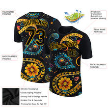 Load image into Gallery viewer, Custom Black Gold 3D Pattern Floral Design Performance T-Shirt
