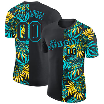 Custom Black Lakes Blue 3D Pattern Design Hawaii Tropical Palm Leaves Performance T-Shirt