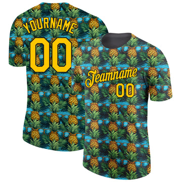 Custom Black Yellow 3D Pattern Design Tropical Pineapple Performance T-Shirt