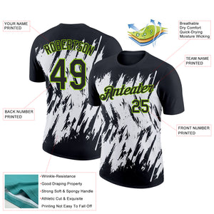 Custom Black Neon Green-White 3D Pattern Design Abstract Sharp Shape Performance T-Shirt