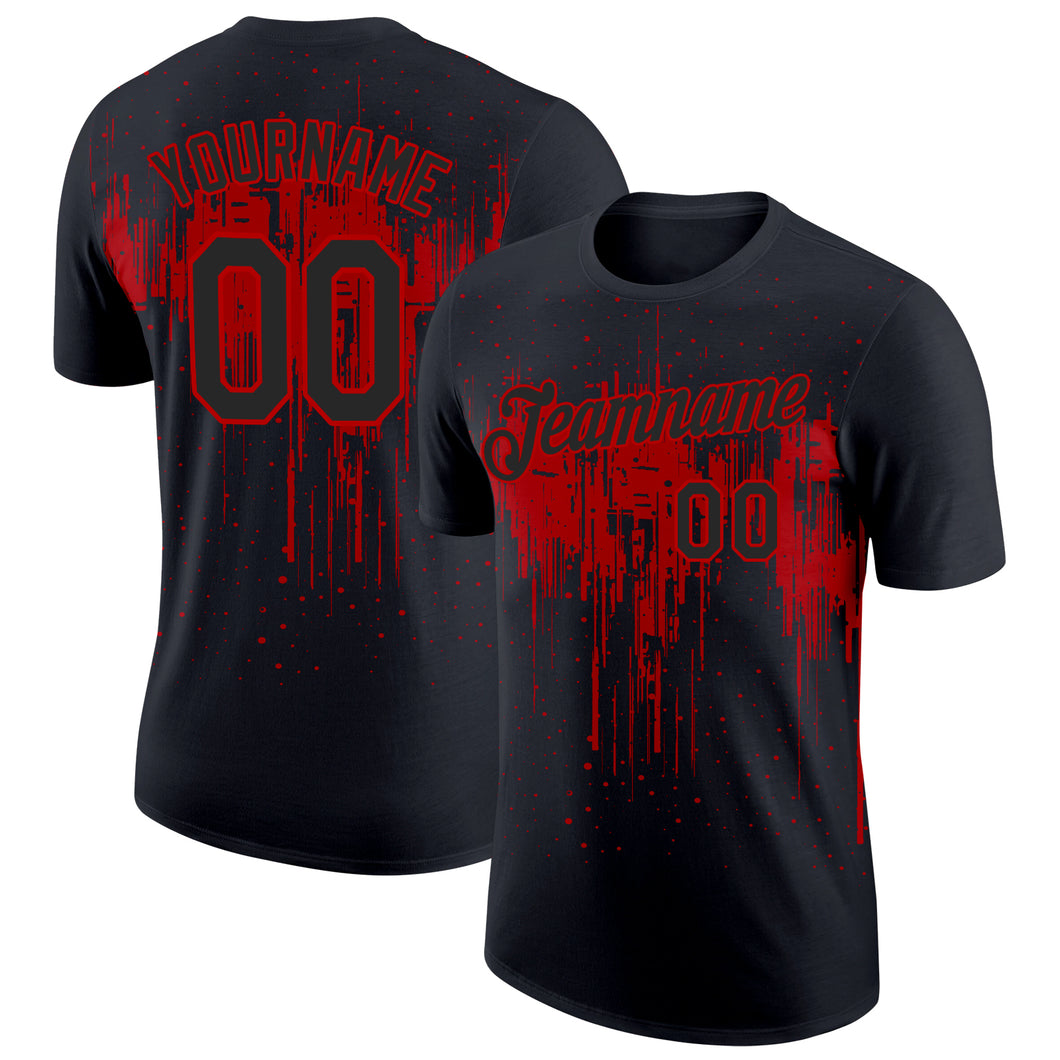 Custom Black Red 3D Pattern Design Dripping Splatter Art Performance T-Shirt