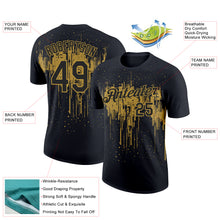 Load image into Gallery viewer, Custom Black Old Gold 3D Pattern Design Dripping Splatter Art Performance T-Shirt
