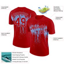 Load image into Gallery viewer, Custom Red Light Blue 3D Pattern Design Dripping Splatter Art Performance T-Shirt
