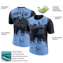 Load image into Gallery viewer, Custom Black Light Blue 3D Pattern Design Dripping Splatter Art Performance T-Shirt
