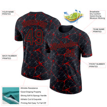 Load image into Gallery viewer, Custom Black Red 3D Pattern Design Abstract Network Performance T-Shirt
