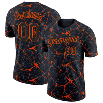 Custom Black Orange 3D Pattern Design Abstract Network Performance T-Shirt