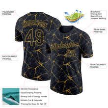 Load image into Gallery viewer, Custom Black Old Gold 3D Pattern Design Abstract Network Performance T-Shirt
