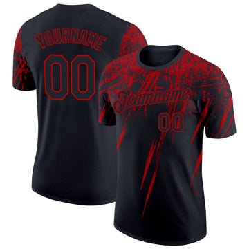 Custom Black Red 3D Pattern Design Abstract Sharp Shape Performance T-Shirt