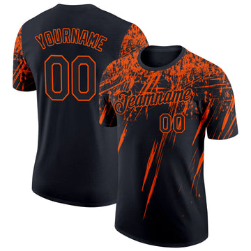 Custom Black Orange 3D Pattern Design Abstract Sharp Shape Performance T-Shirt