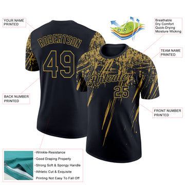 Custom Black Old Gold 3D Pattern Design Abstract Sharp Shape Performance T-Shirt