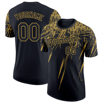 Custom Black Old Gold 3D Pattern Design Abstract Sharp Shape Performance T-Shirt