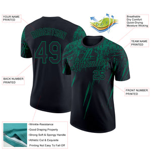 Custom Black Kelly Green 3D Pattern Design Abstract Sharp Shape Performance T-Shirt