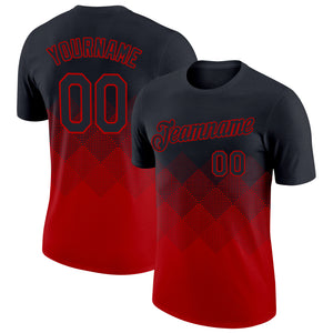 Custom Black Red 3D Pattern Design Gradient Square Shapes Performance T-Shirt