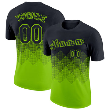 Custom Black Neon Green 3D Pattern Design Gradient Square Shapes Performance T-Shirt