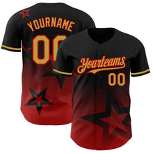 Load image into Gallery viewer, Custom Black Old Gold-Red 3D Pattern Design Gradient Style Twinkle Star Authentic Baseball Jersey
