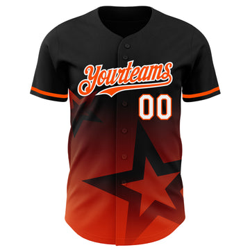 Custom Black Orange-White 3D Pattern Design Gradient Style Twinkle Star Authentic Baseball Jersey