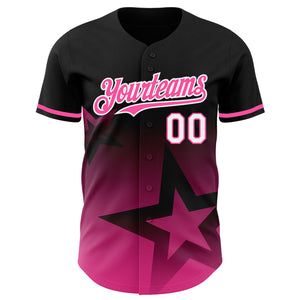 Custom Black Pink-White 3D Pattern Design Gradient Style Twinkle Star Authentic Baseball Jersey