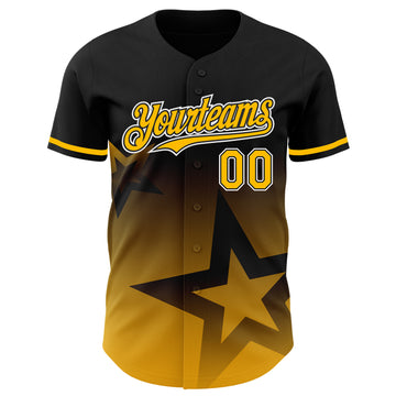 Custom Black Gold-White 3D Pattern Design Gradient Style Twinkle Star Authentic Baseball Jersey