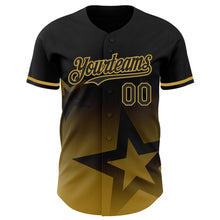 Load image into Gallery viewer, Custom Black Old Gold 3D Pattern Design Gradient Style Twinkle Star Authentic Baseball Jersey
