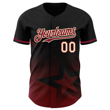 Custom Black Crimson-Cream 3D Pattern Design Gradient Style Twinkle Star Authentic Baseball Jersey