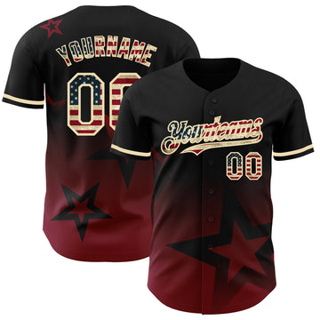 Custom Black Vintage USA Flag Red-Cream 3D Pattern Design Gradient Style Twinkle Star Authentic Baseball Jersey
