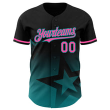 Load image into Gallery viewer, Custom Black Pink-Teal 3D Pattern Design Gradient Style Twinkle Star Authentic Baseball Jersey
