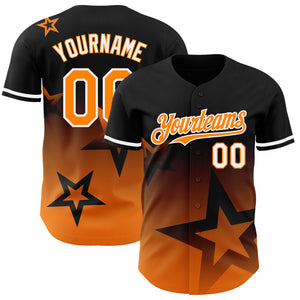 Custom Black Bay Orange-White 3D Pattern Design Gradient Style Twinkle Star Authentic Baseball Jersey