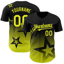 Load image into Gallery viewer, Custom Black Neon Yellow 3D Pattern Design Gradient Style Twinkle Star Authentic Baseball Jersey
