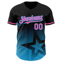 Load image into Gallery viewer, Custom Black Pink-Sky Blue 3D Pattern Design Gradient Style Twinkle Star Authentic Baseball Jersey
