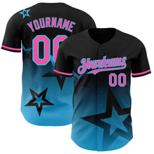 Load image into Gallery viewer, Custom Black Pink-Sky Blue 3D Pattern Design Gradient Style Twinkle Star Authentic Baseball Jersey
