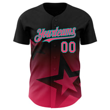 Load image into Gallery viewer, Custom Black Neon Pink-Aqua 3D Pattern Design Gradient Style Twinkle Star Authentic Baseball Jersey
