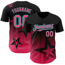 Load image into Gallery viewer, Custom Black Neon Pink-Aqua 3D Pattern Design Gradient Style Twinkle Star Authentic Baseball Jersey
