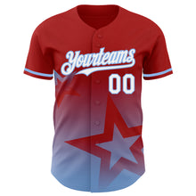 Load image into Gallery viewer, Custom Red White-Light Blue 3D Pattern Design Gradient Style Twinkle Star Authentic Baseball Jersey
